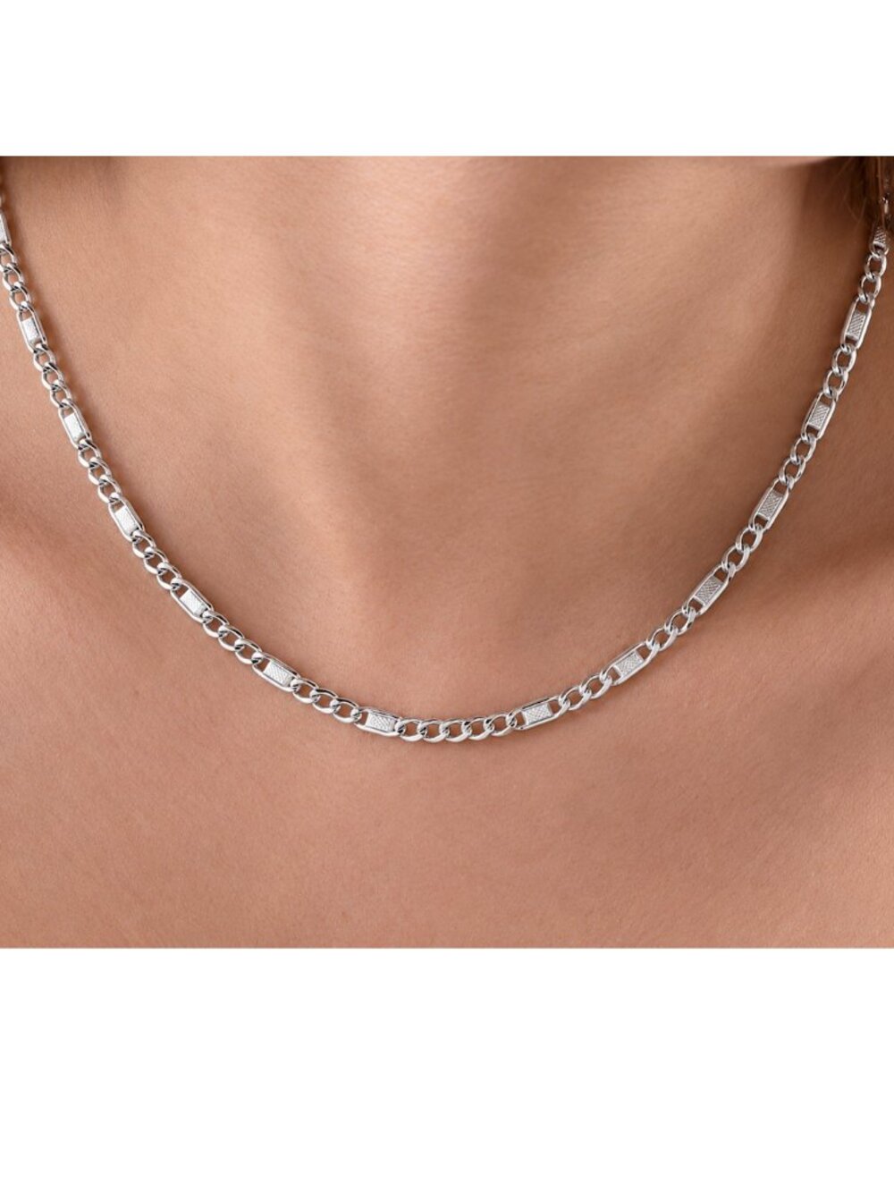 14K White Gold Figaro Chain 14.5" Long Necklace